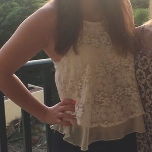 Hollister white lace high neck tank top size XS
